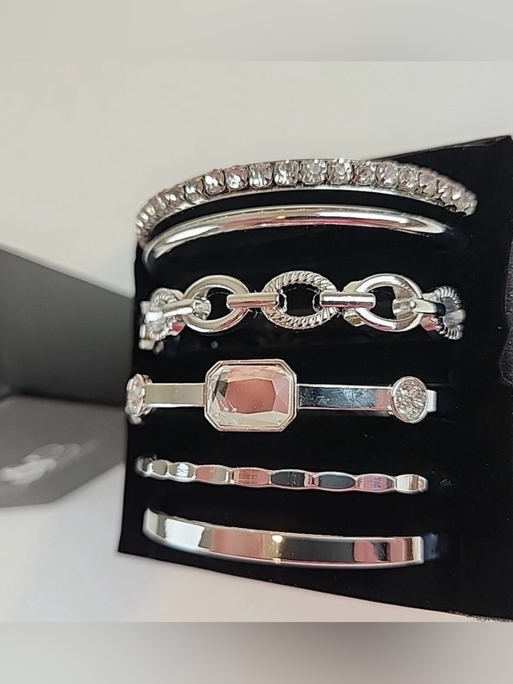 Christopher and Banks Bangle Bracelet Silver Tone Set of 6 Designer Bracelets 8"